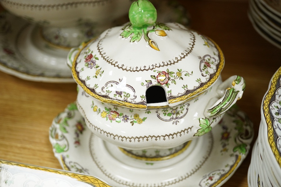 A Copeland Spode 'Chelsea' part dinner service to include soup bowls, octagonal platters and a tureen. Condition - mostly good